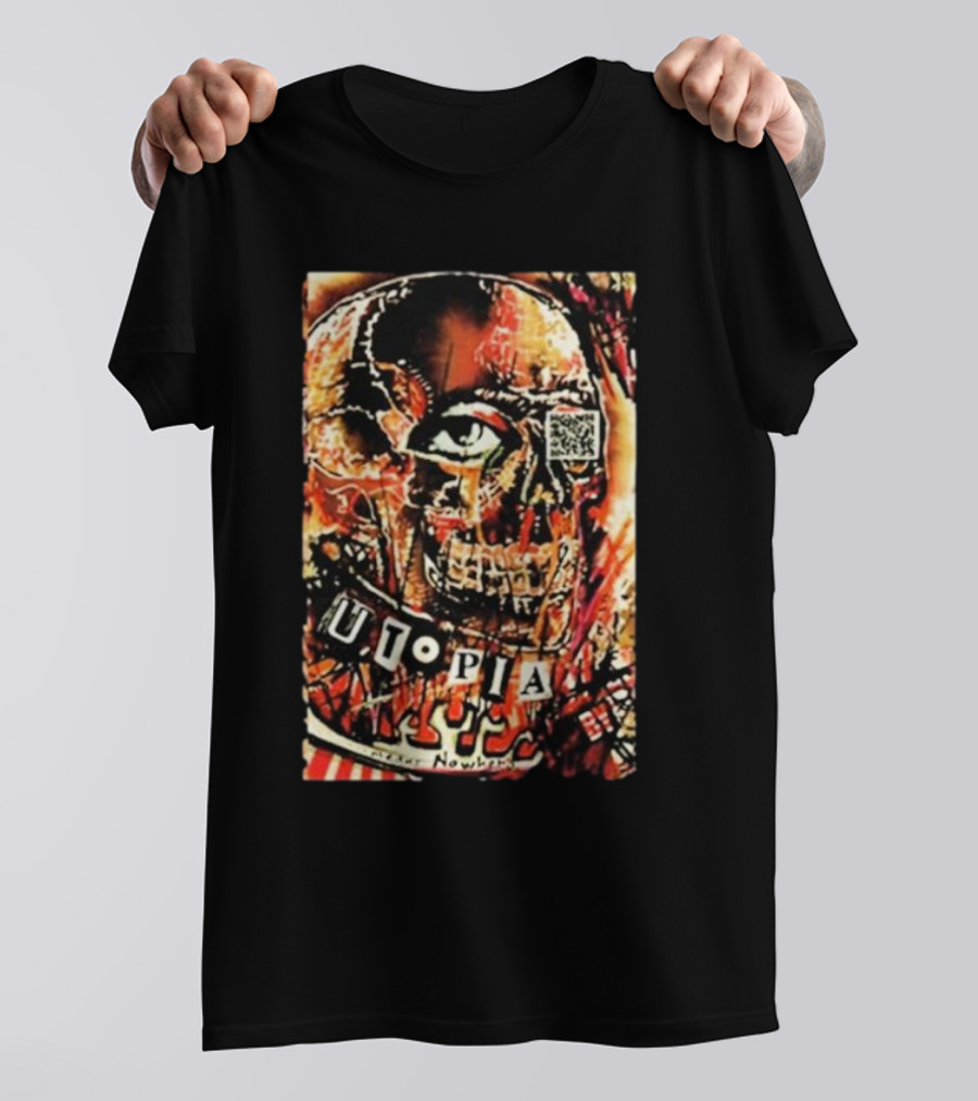 Utopia Means Nowhere Glitched Skull Collage With Eye And QR Code T-Shirt