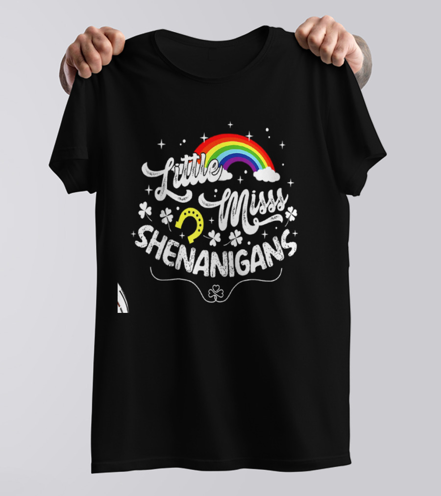 Little Miss Shenanigans Rainbow Clover Horseshoe Kids Girls Women T-Shirt