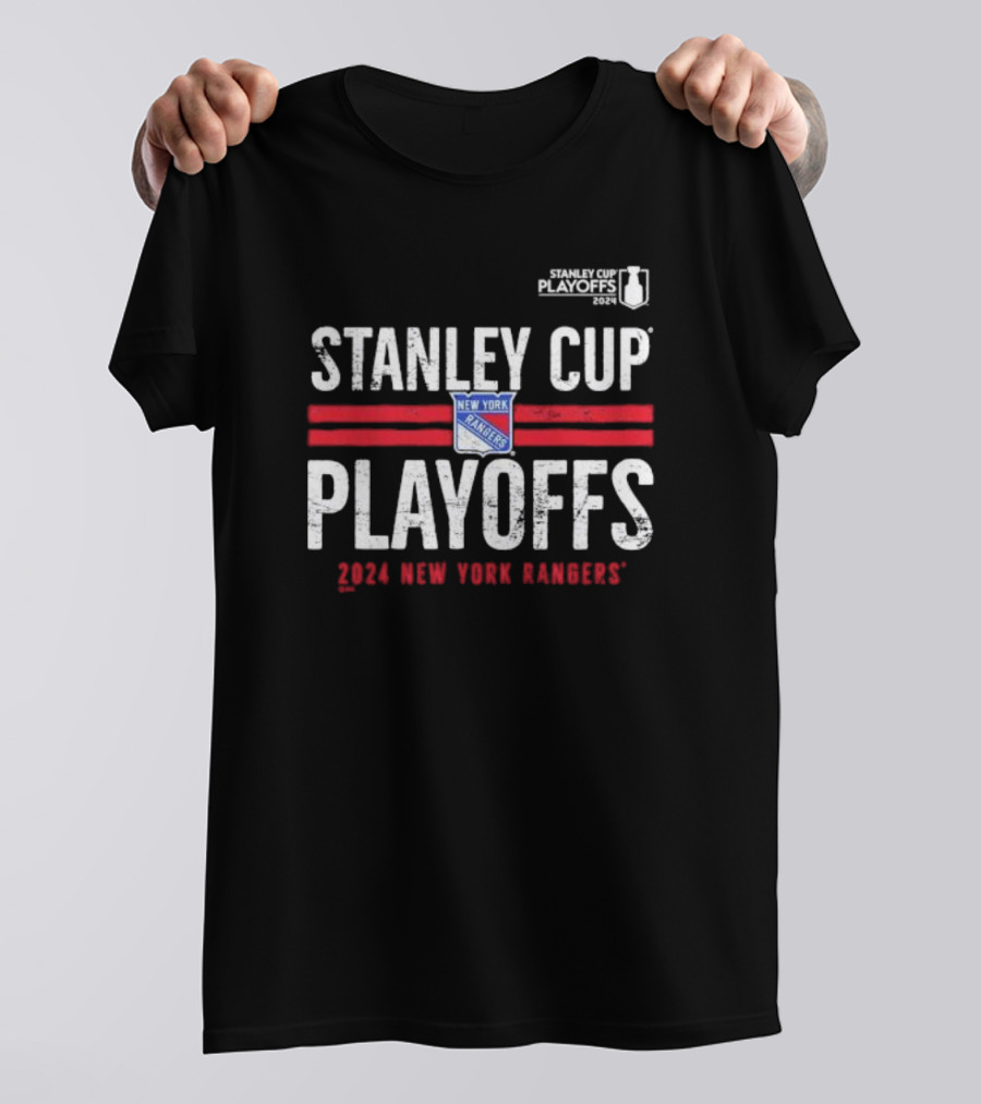New York Rangers Stanley Cup Playoffs 2024 Navy Fanatics Branded Men’s Crossbar T-Shirt