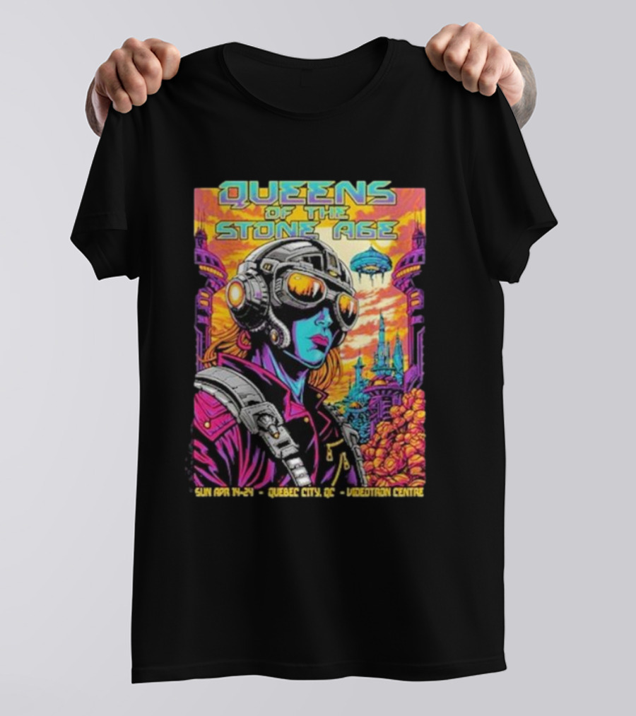Queens Of The Stone Age Sun Apr 14 2024 Quebec City QC Videotron Centre Psychedelic Sci-Fi T-Shirt
