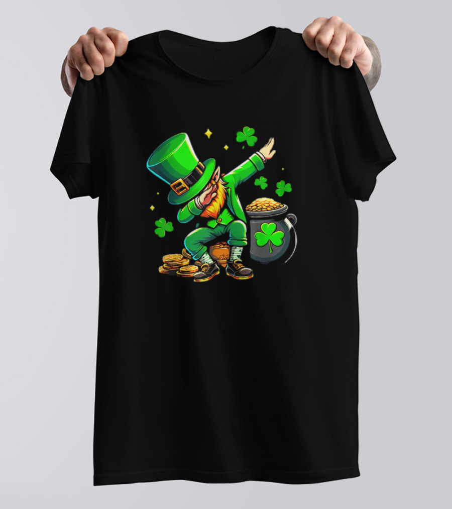 St Patricks Day Dabbing Leprechaun With Pot Of Gold And Shamrocks T-Shirt
