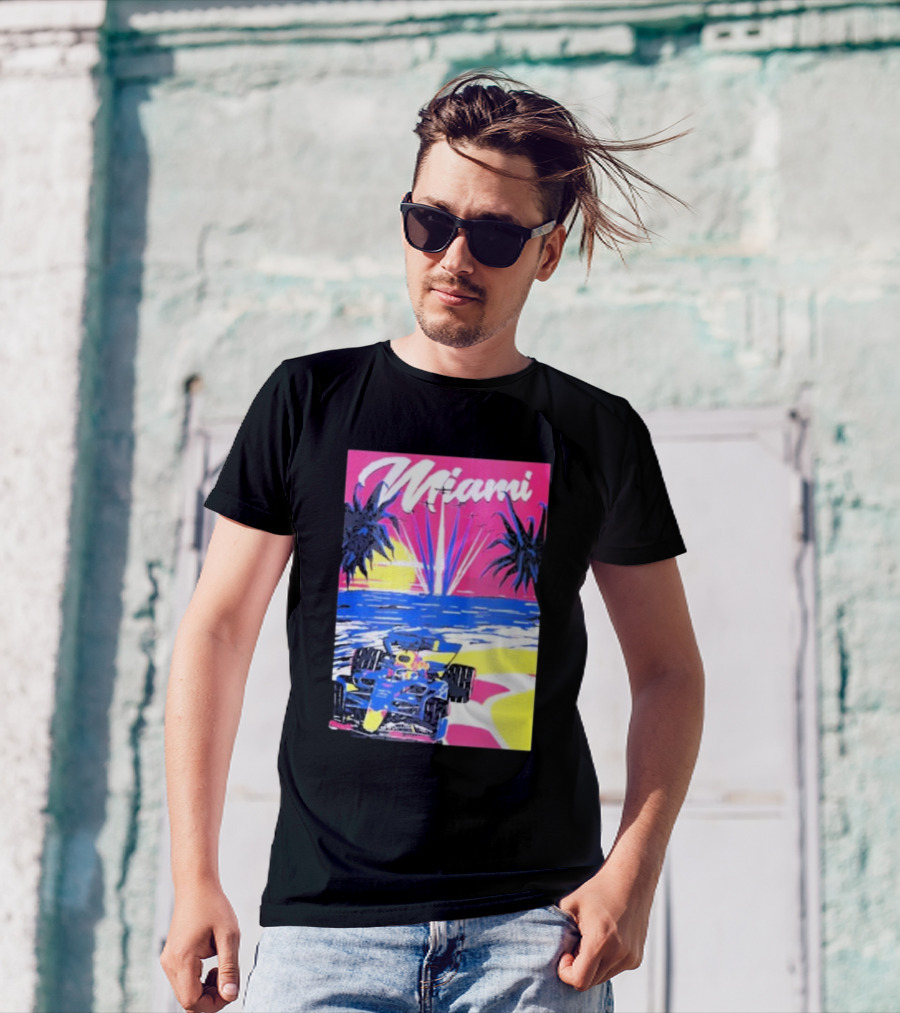 Max Verstappen Formula 1 Miami Sunset Palms Racing Scene T-Shirt
