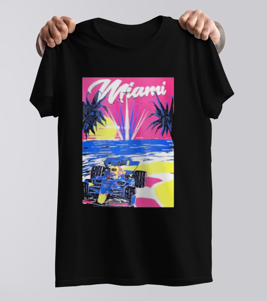 Max Verstappen Formula 1 Miami Sunset Palms Racing Scene T-Shirt