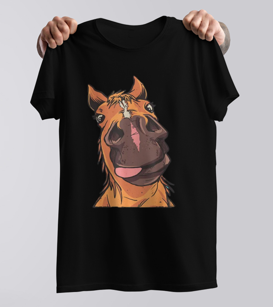 Funny Horse Riding Goofy Cartoon Horse Face T-Shirt