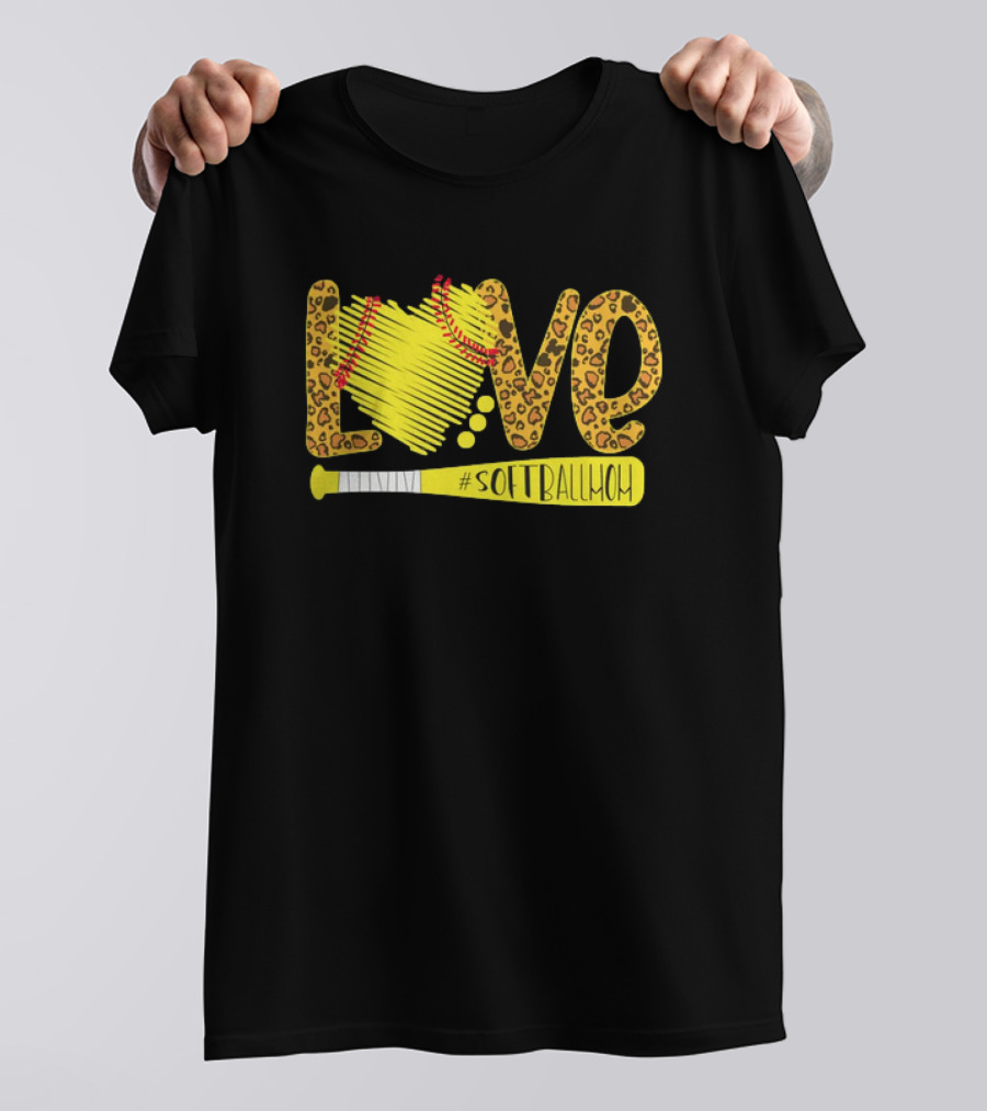 Love Softball Mom Leopard #SoftballMom T-Shirt