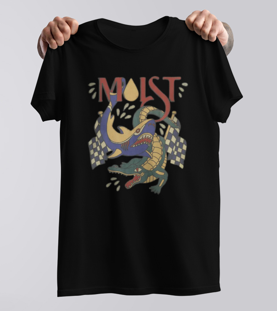 Moistcritikal Merch Shark Gator Racing Checkered Flags T-Shirt