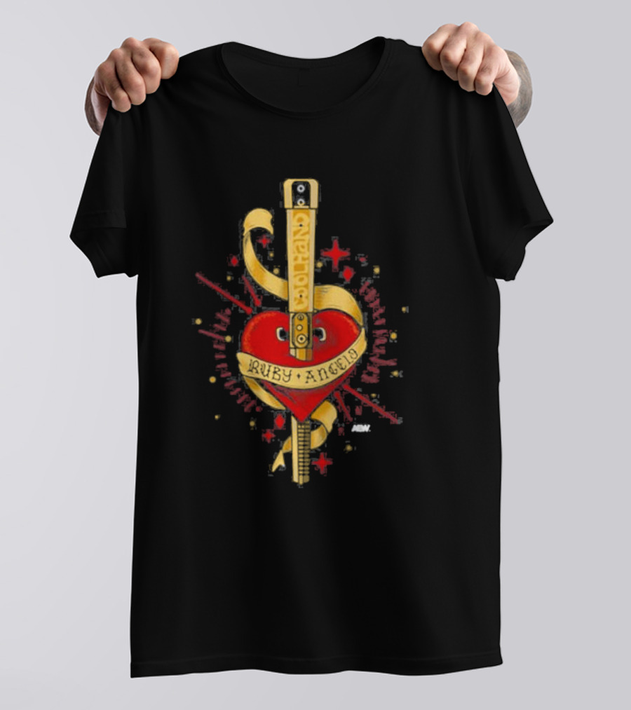 Ruby Angelo Heart Guitar With Ribbon And Stars T-Shirt