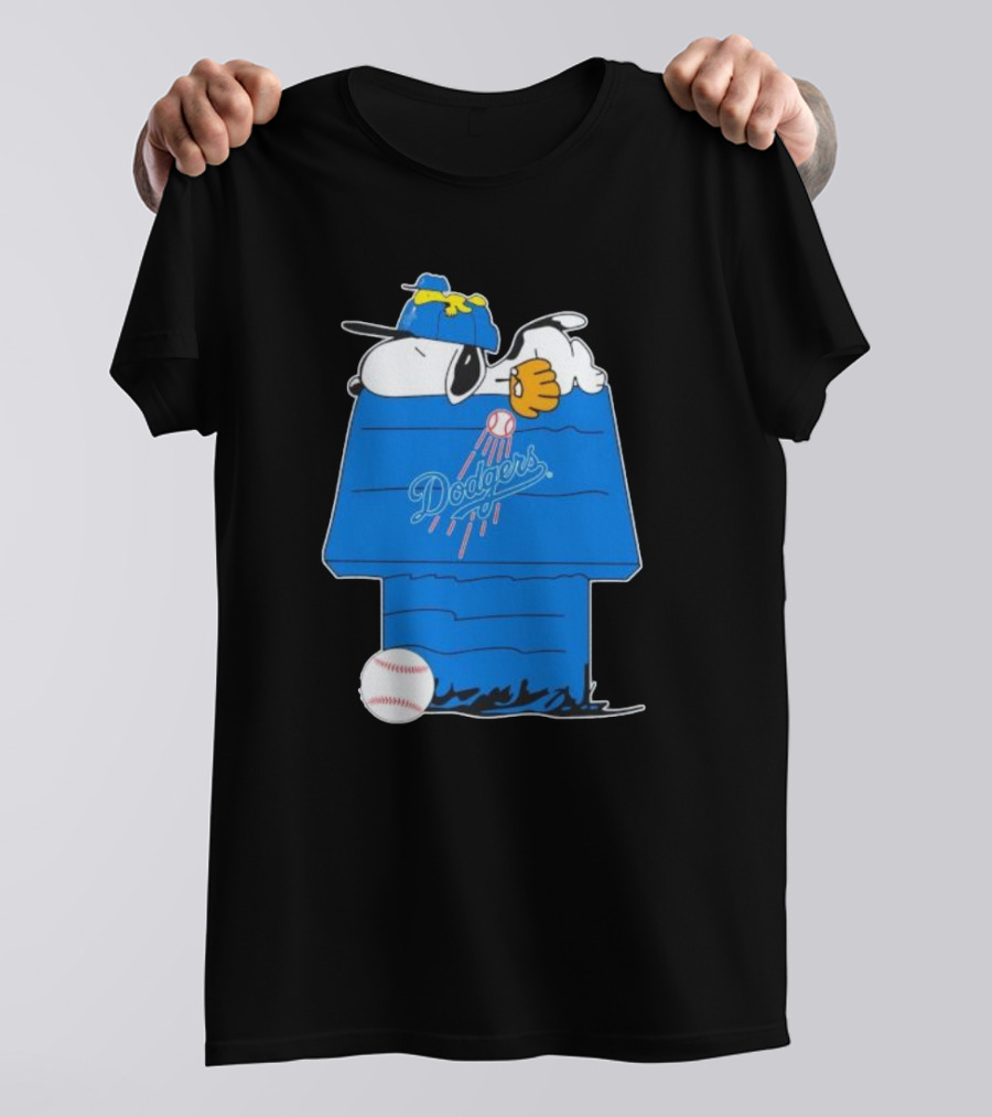 Snoopy And Woodstock Sleeping On Los Angeles Dodgers Doghouse With Baseball T-Shirt