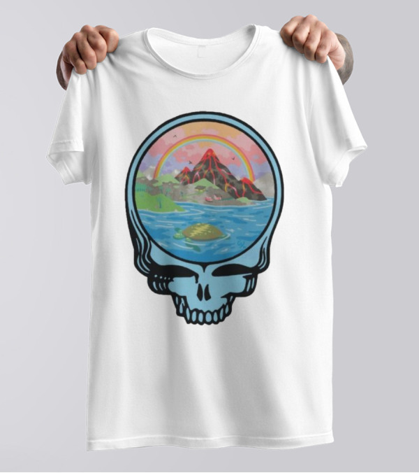 Grateful Dead Aloha Earth Day Volcano Skull Rainbow Turtle T-Shirt