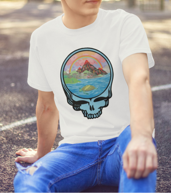 Grateful Dead Aloha Earth Day Volcano Skull Rainbow Turtle T-Shirt