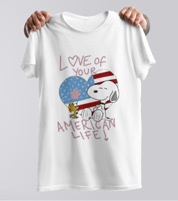 Love Of Your American Life Snoopy Woodstock Heart T-Shirt