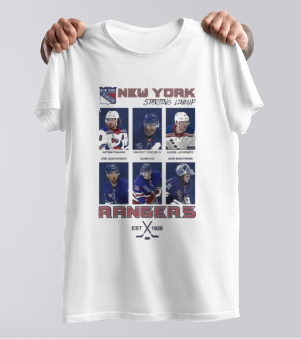 New York Rangers Starting Lineup Established 1926 Hockey Cards T-Shirt