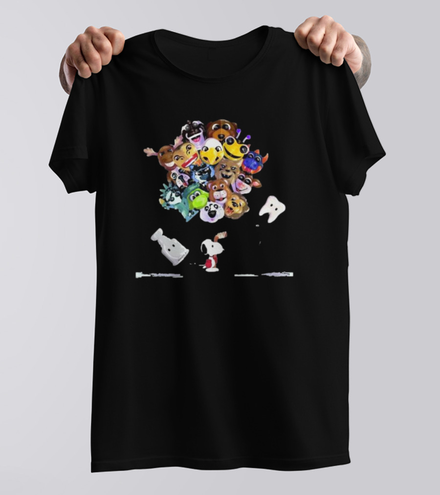Snoopy With FNAF And Among Us Character Balloons For Playoff Hockey T-Shirt