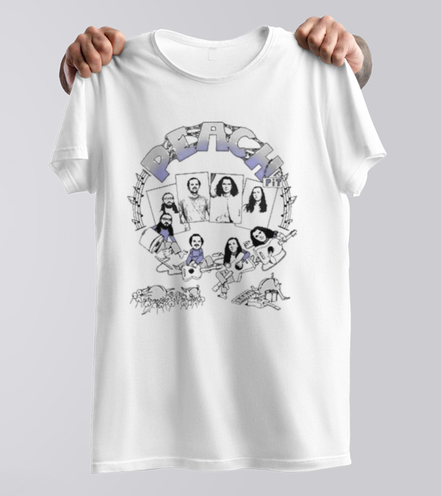 Peach Pit Band Illustration With Members Crowd Surf Music Scene T-Shirt