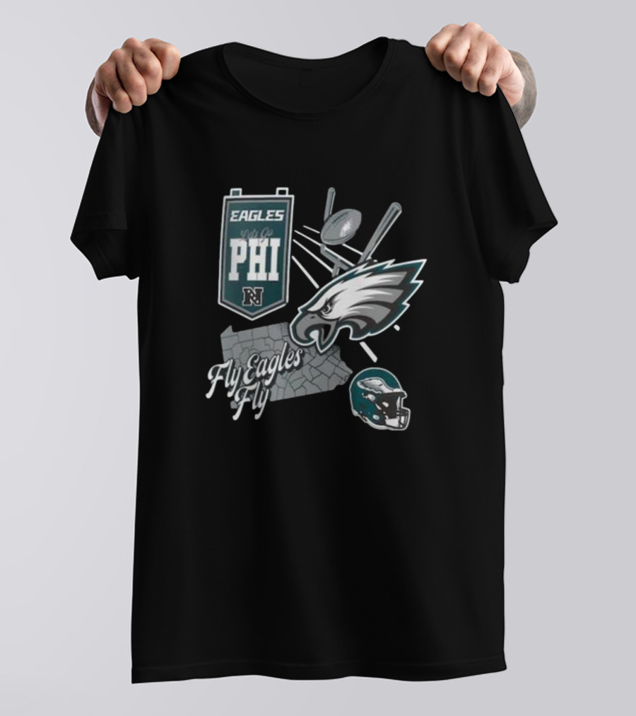 Eagles Fly Eagles Fly PHI Let's Go Football Helmet T-Shirt