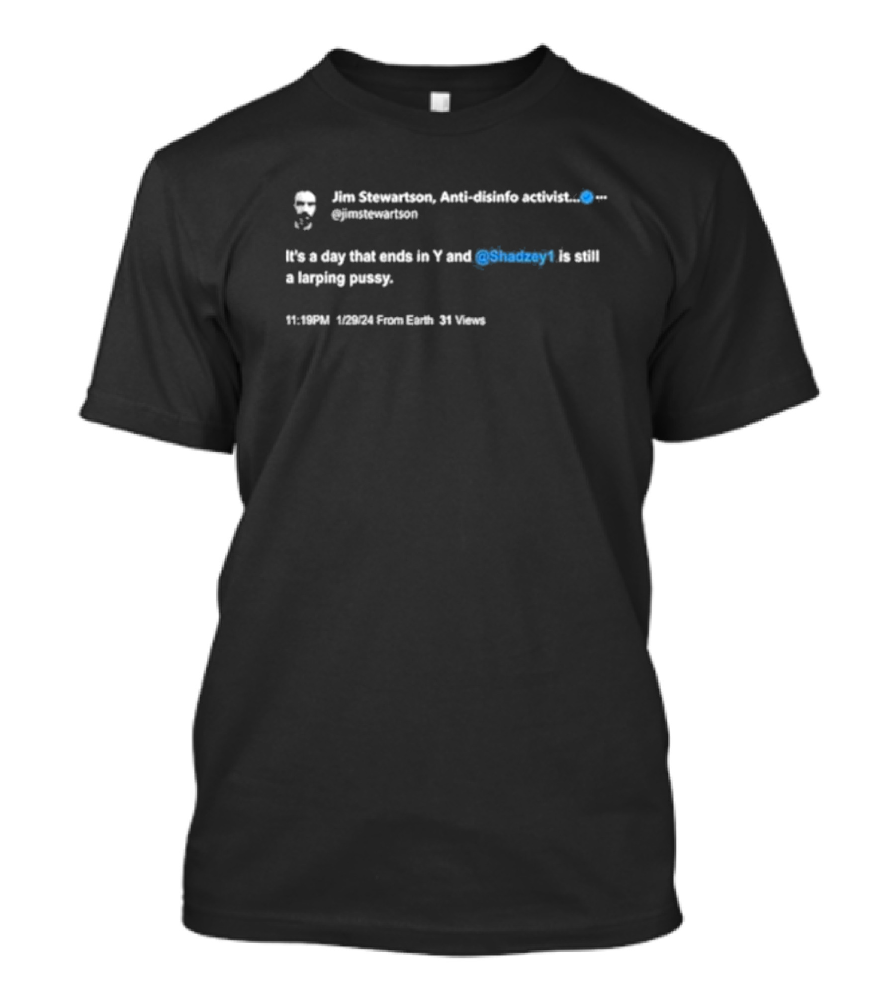 Shadz Jim Stewartson Anti-Disinfo Activist It’s A Day That Ends In Y Tweet T-Shirt