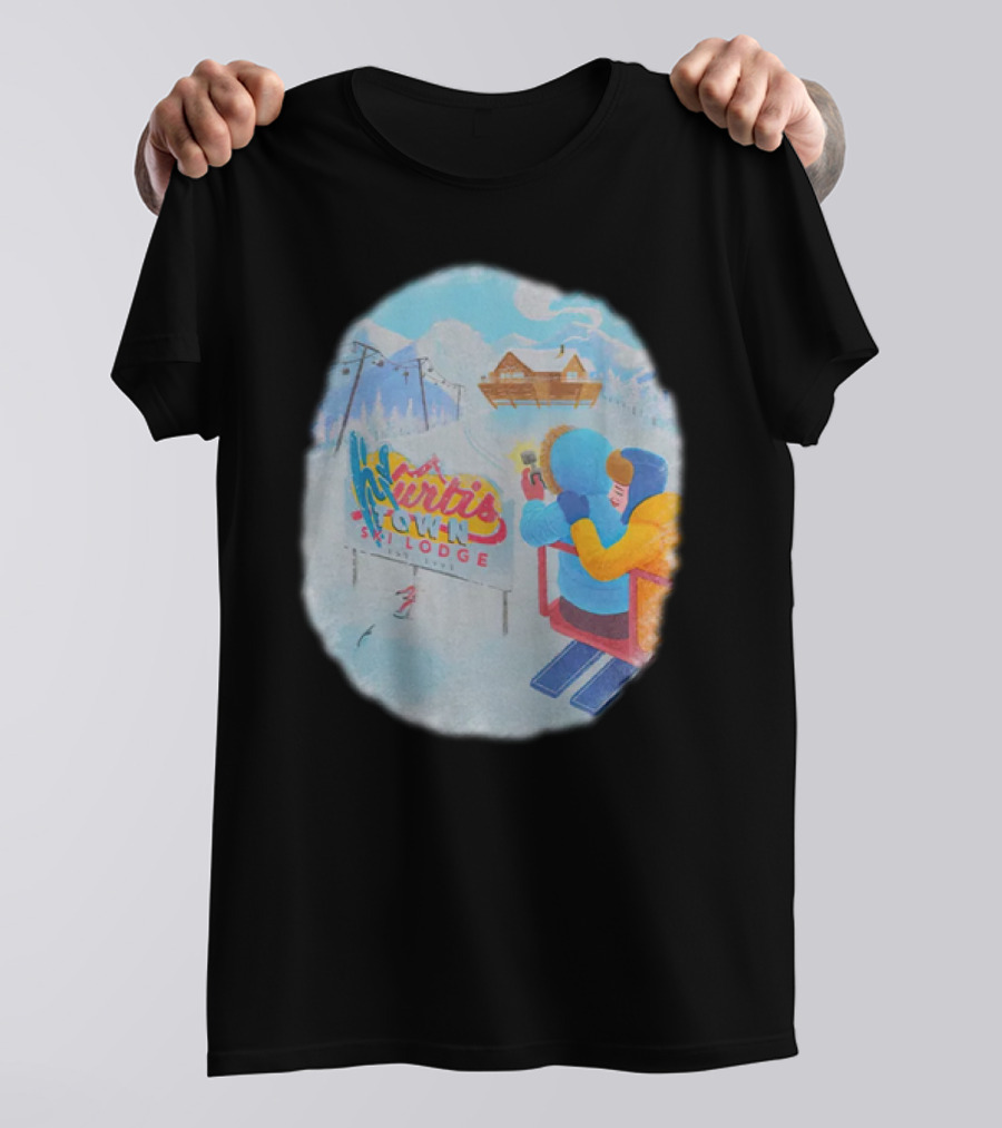 Kurtis Town Ski Lodge Winter Scene Chairlift Adventure T-Shirt