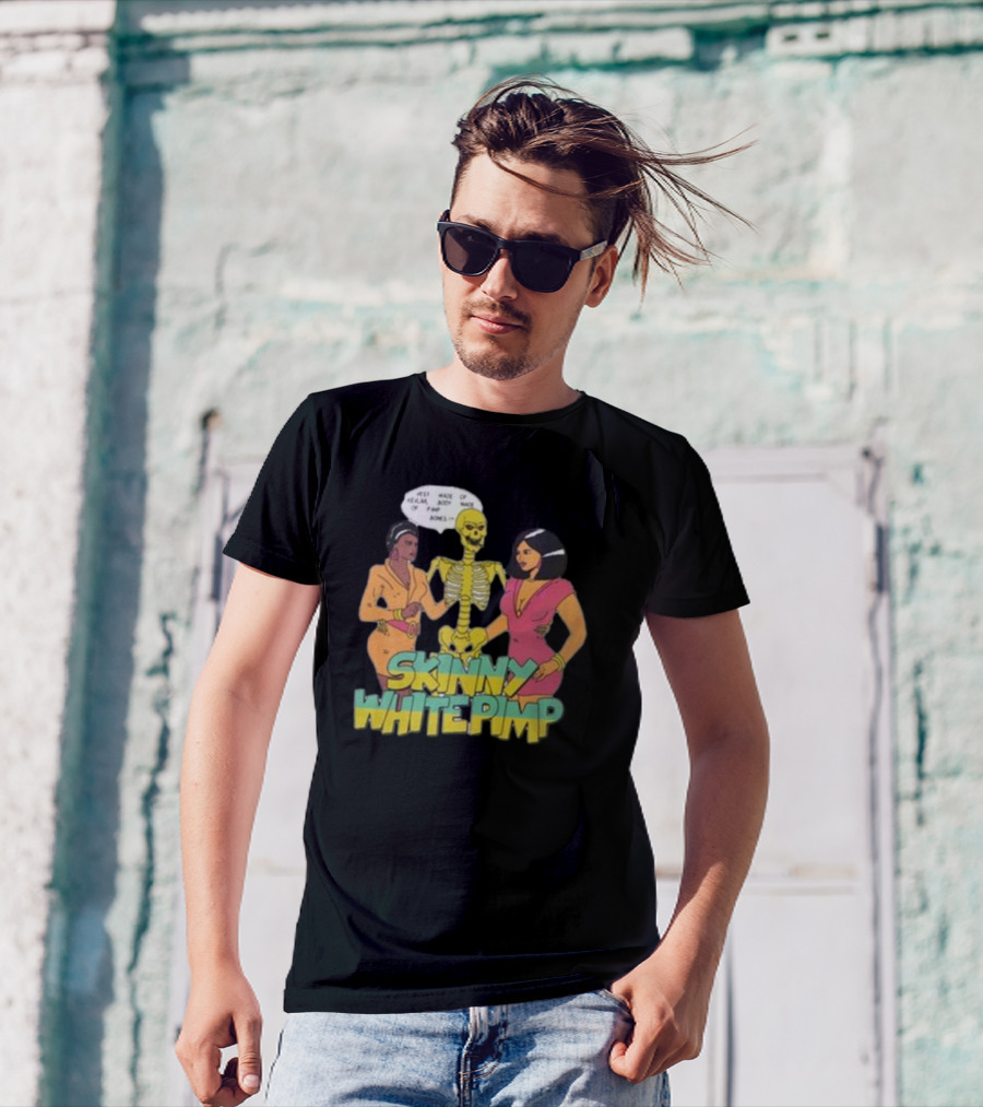 Team SESH Skinny White Pimp Cartoon Skeleton With Women T-Shirt