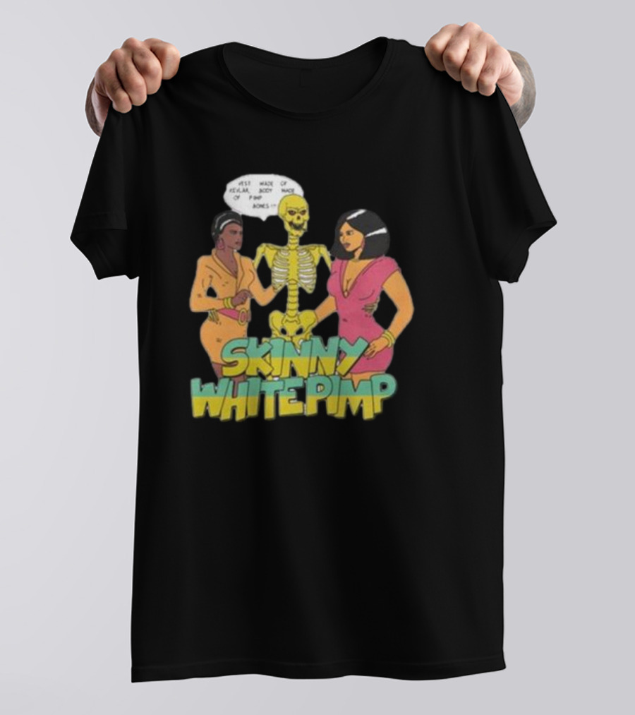 Team SESH Skinny White Pimp Cartoon Skeleton With Women T-Shirt