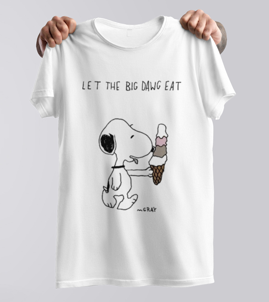 Let The Big Dawg Eat Snoopy Ice Cream Cone ~Gray T-Shirt