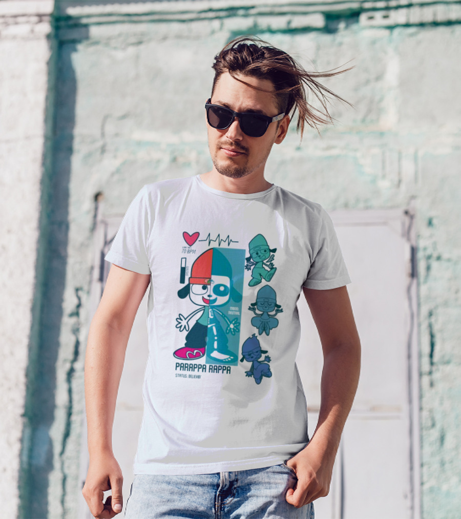 Parappa Rappa X-Ray Mood Neutral Status Believin Retro Video Game Character Graphics T-Shirt