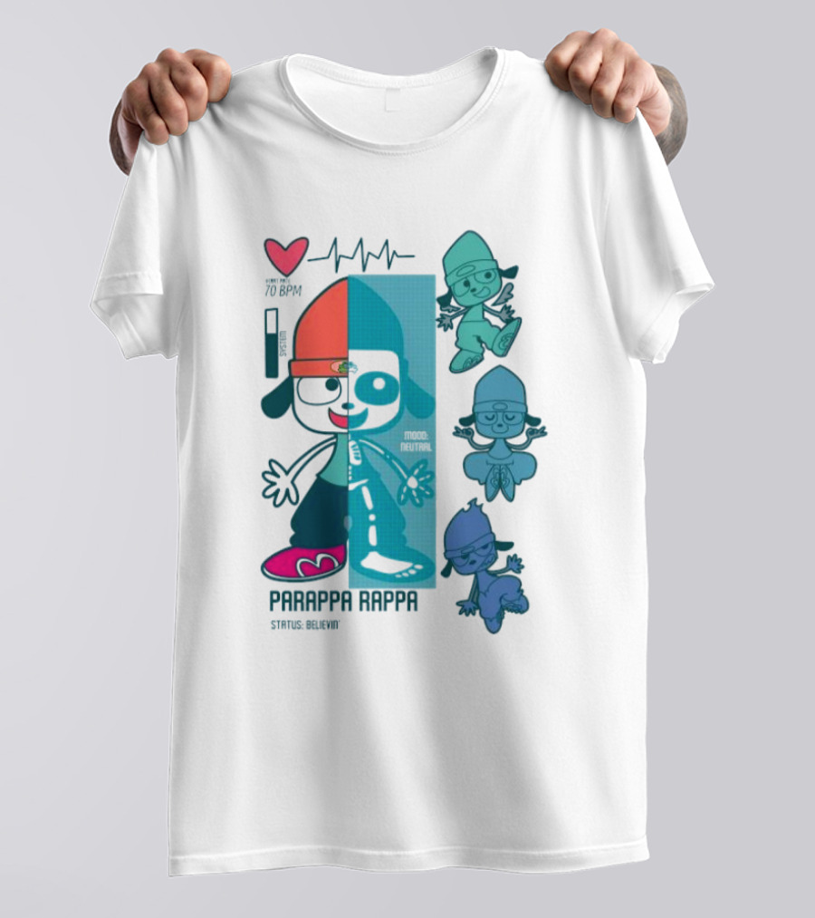 Parappa Rappa X-Ray Mood Neutral Status Believin Retro Video Game Character Graphics T-Shirt