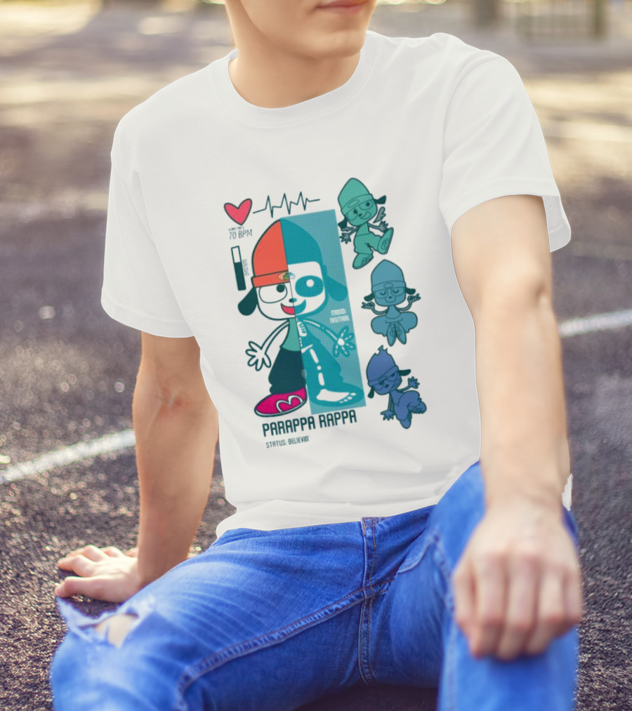 Parappa Rappa X-Ray Mood Neutral Status Believin Retro Video Game Character Graphics T-Shirt