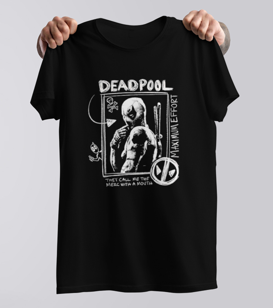 Deadpool Maximum Effort They Call Me The Merc With A Mouth Comic Style Sketch T-Shirt