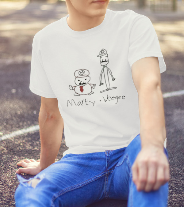 Marty And Weegee Parody Characters With Hats And Mustaches T-Shirt