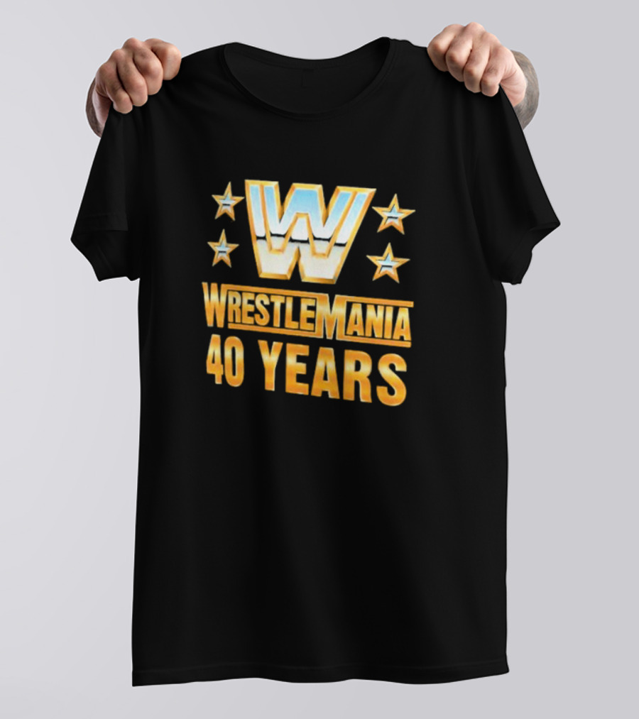 Wrestlemania 40 Years Retro Logo With Stars T-Shirt