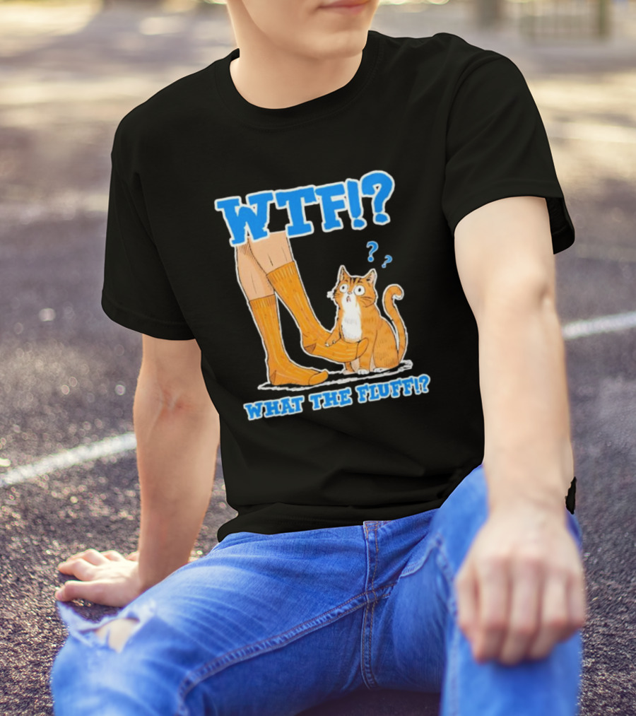 WTF What The Fluff Funny Cat Meme Confused Cat With Socks T-Shirt
