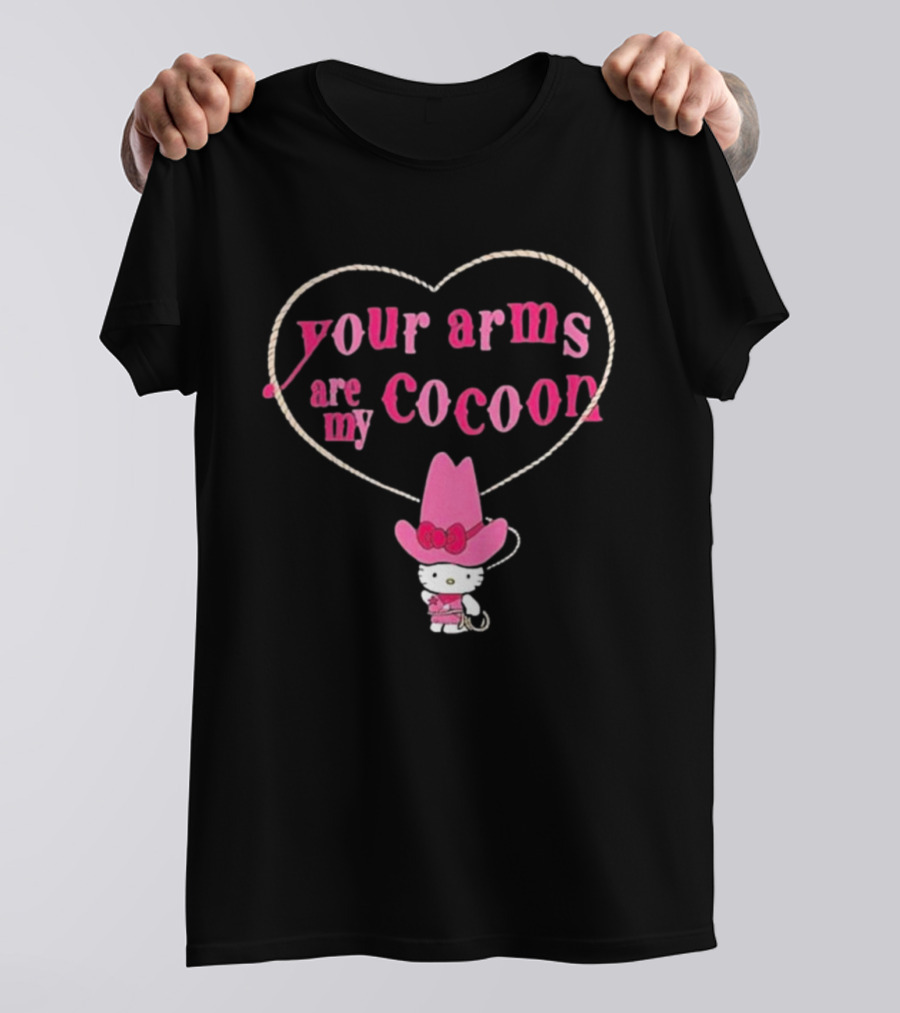 Your Arms Are My Cocoon Hello Kitty Cowboy Hat Rope Heart T-Shirt