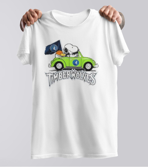 Minnesota Timberwolves Snoopy Forever Fan Driving Car With Timberwolves Flag T-Shirt