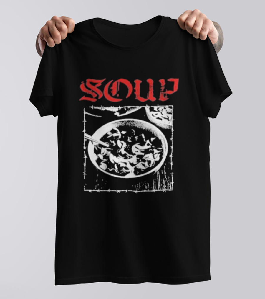 Soup Bowl With Red Hardcore Typography T-Shirt