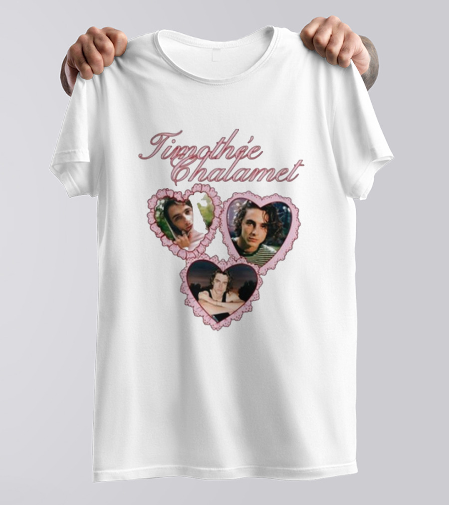 Timothée Chalamet Pink Heart Collage T-Shirt