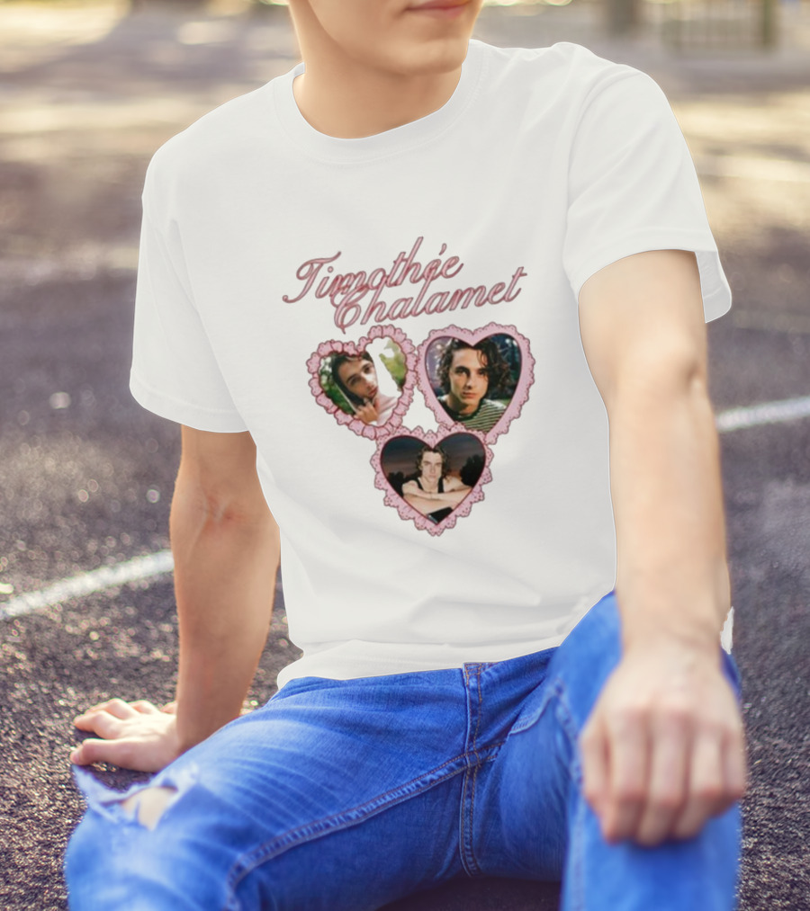 Timothée Chalamet Pink Heart Collage T-Shirt