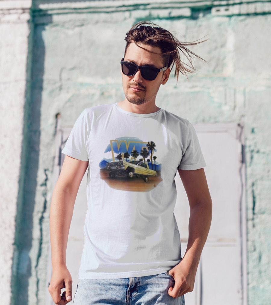 War Low Rider Airbrush Palm Trees Classic Car Lifted T-Shirt