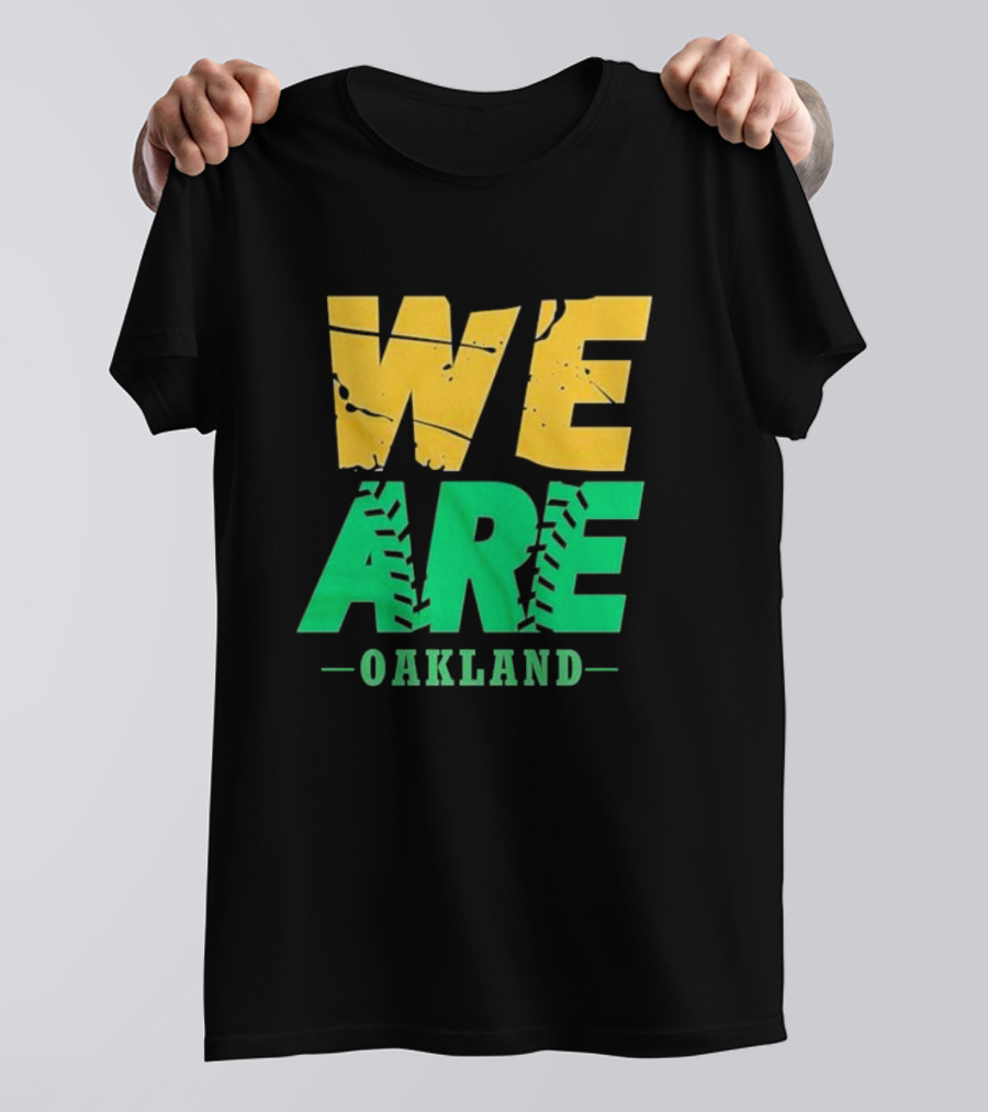 WE ARE OAKLAND Yellow Green Text Baseball Seam T-Shirt