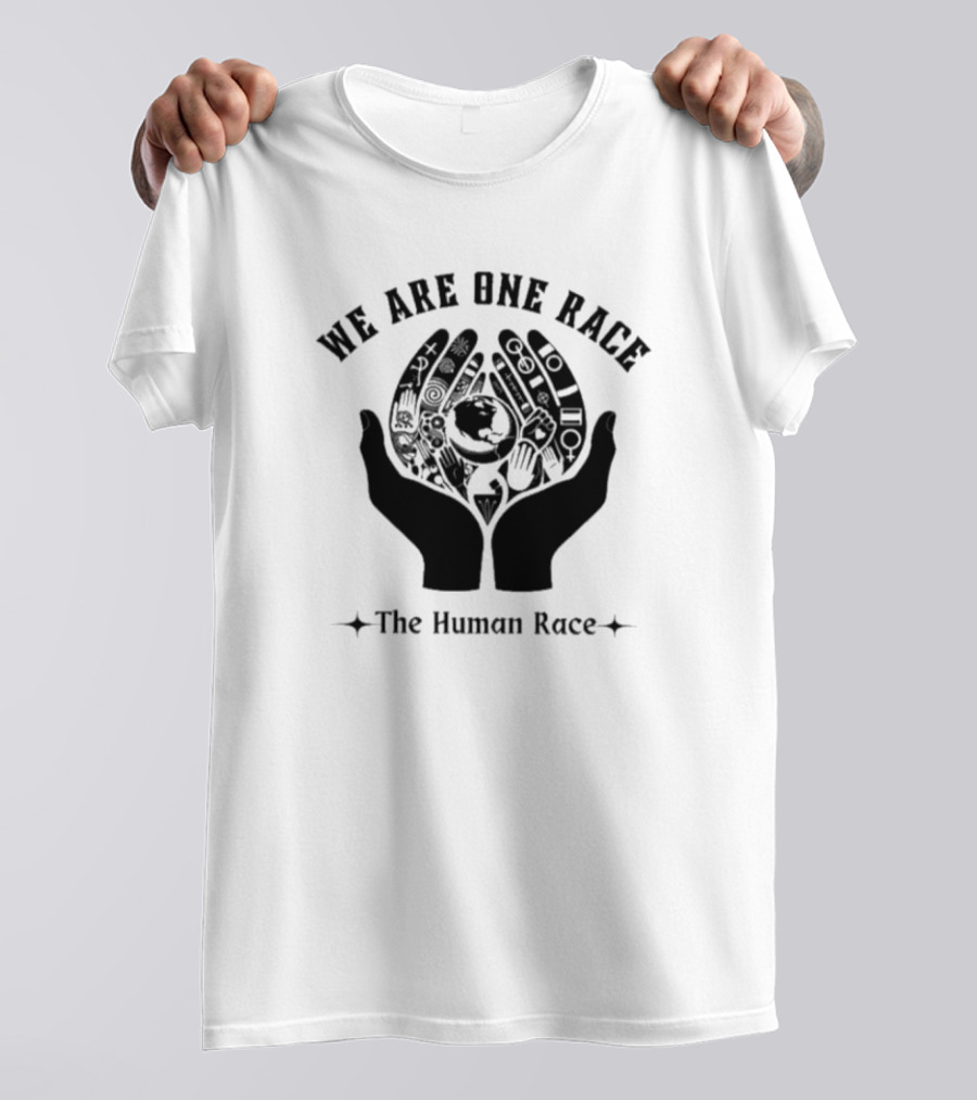 We Are One Race The Human Race Hands With Symbols And Earth T-Shirt