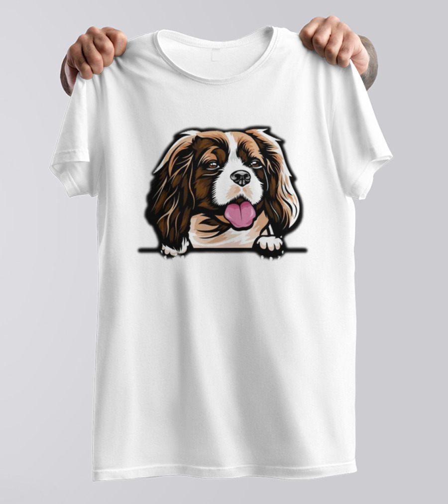 Animal Dog Cavalier King Charles Spaniel Peeking 6yhkma Color T-Shirt
