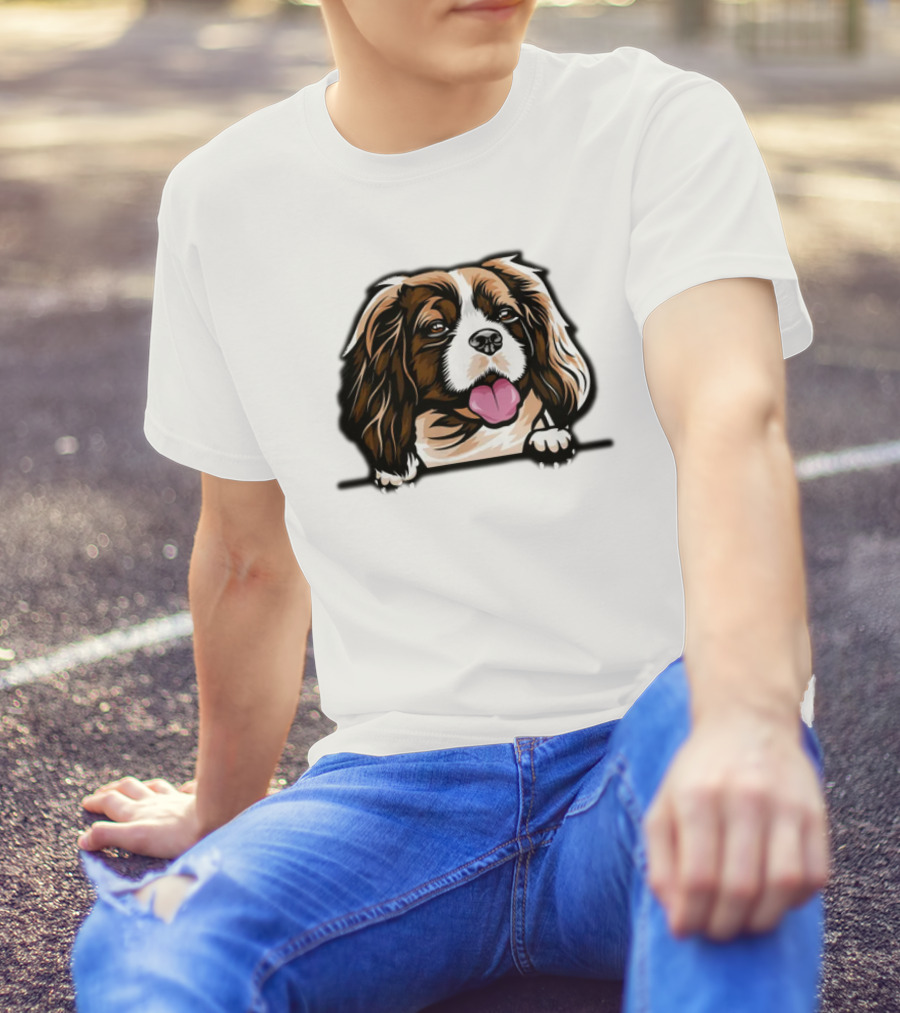 Animal Dog Cavalier King Charles Spaniel Peeking 6yhkma Color T-Shirt
