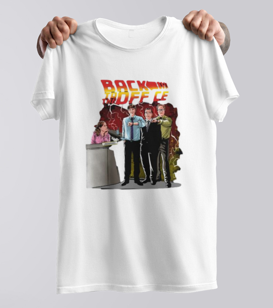Back To The Office Men At Reception: Humorous Nostalgia With Lightning Burst T-Shirt