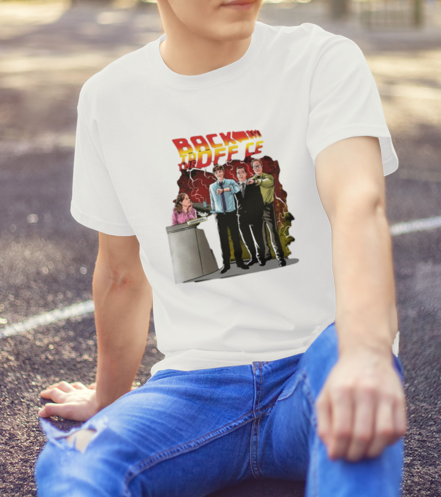 Back To The Office Men At Reception: Humorous Nostalgia With Lightning Burst T-Shirt