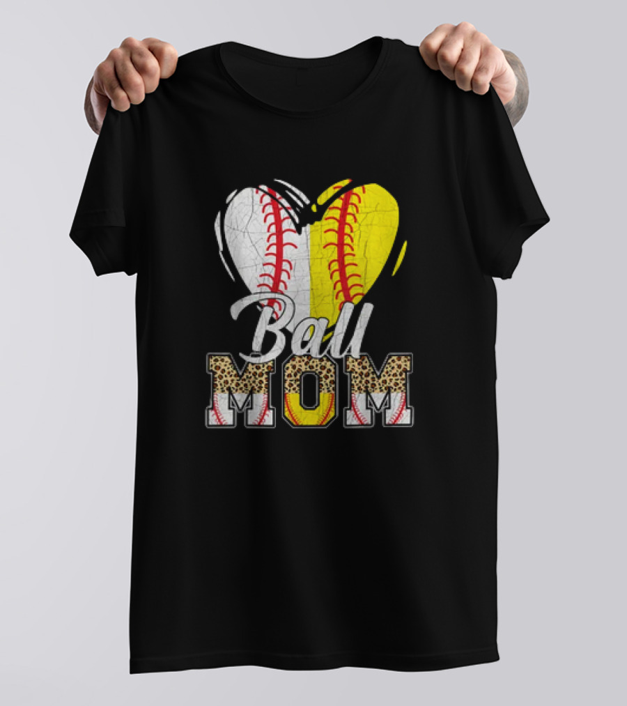 Ball Mom Heart Leopard Baseball Softball Vintage Women T-Shirt