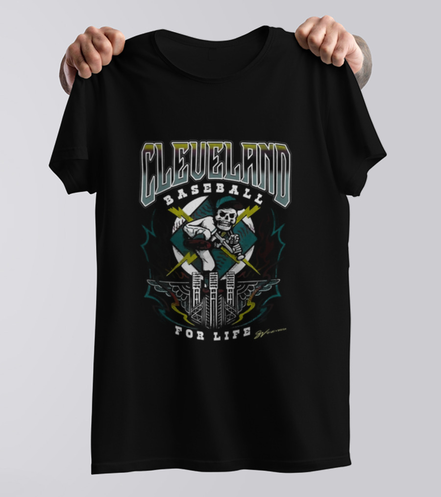 Cleveland Baseball For Life Skeleton Batter Tour T-Shirt