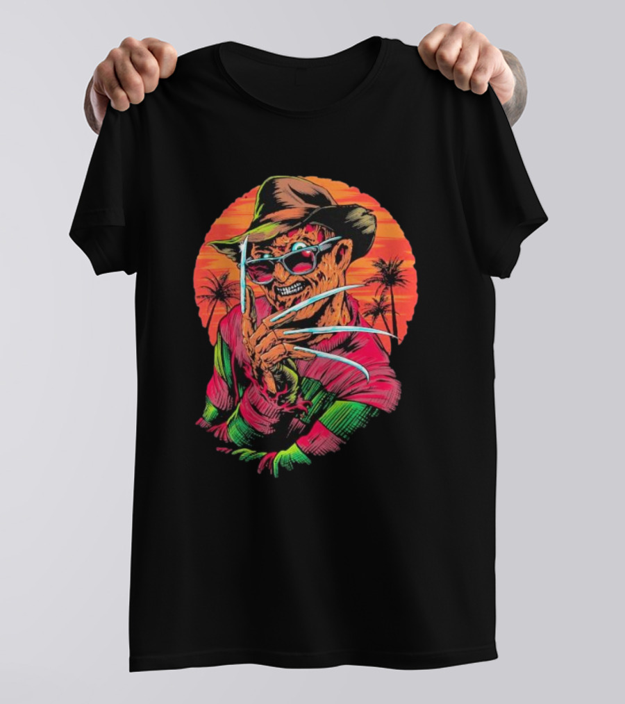 Fright-rags Freddy Krueger Kyle Crawford Retro Palm Sunset T-Shirt