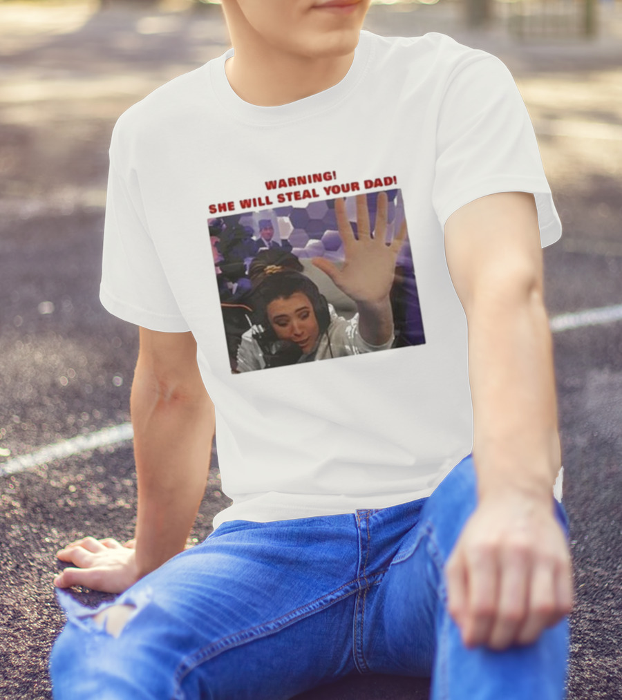 Warning She Will Steal Your Dad Raised Hand Microphone Scene T-Shirt