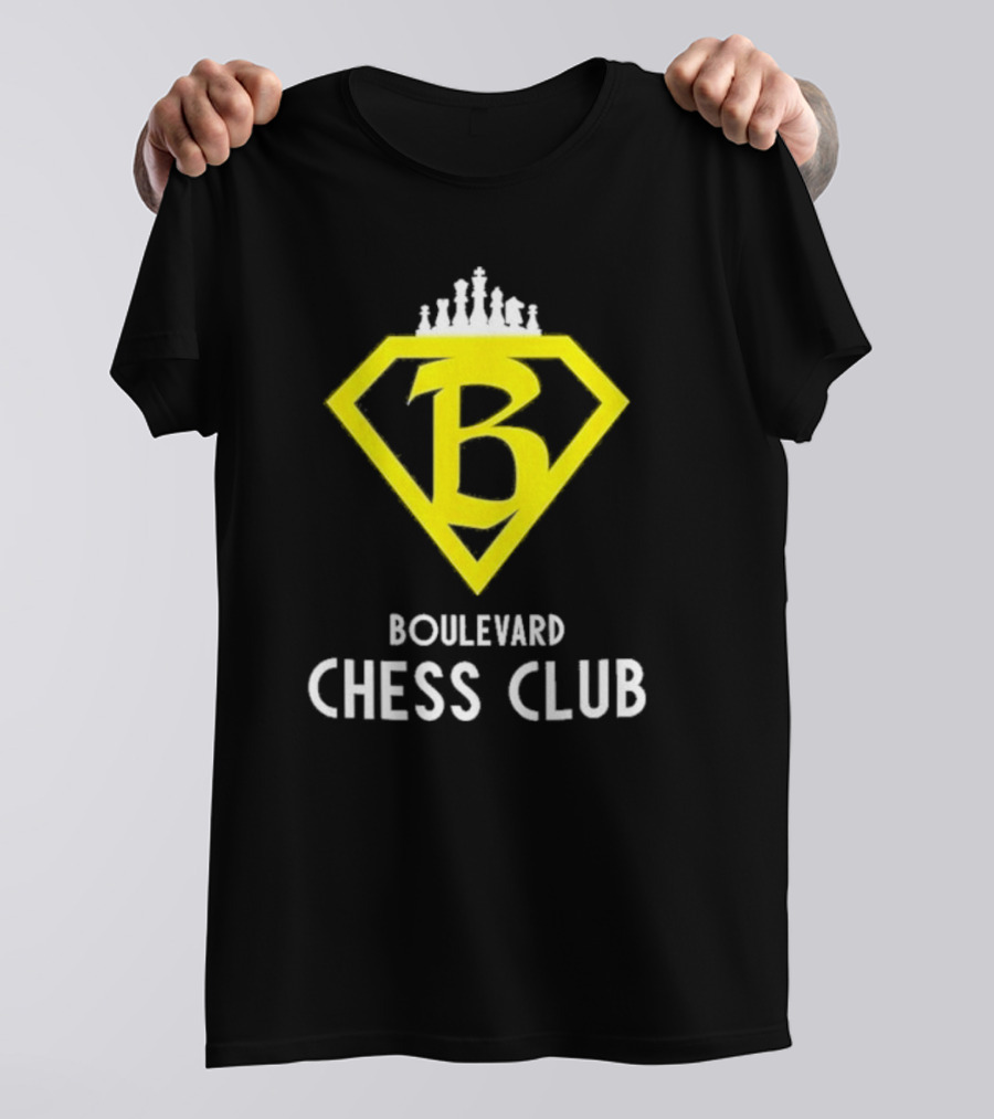 Boulevard Chess Club Logo With Yellow Diamond And Chess Pieces T-Shirt