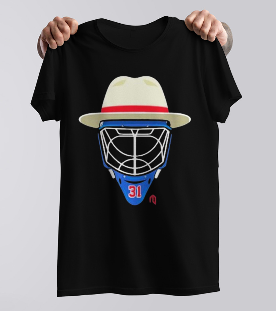 Broadway Goalie Mask Fedora Blue Number 31 T-Shirt