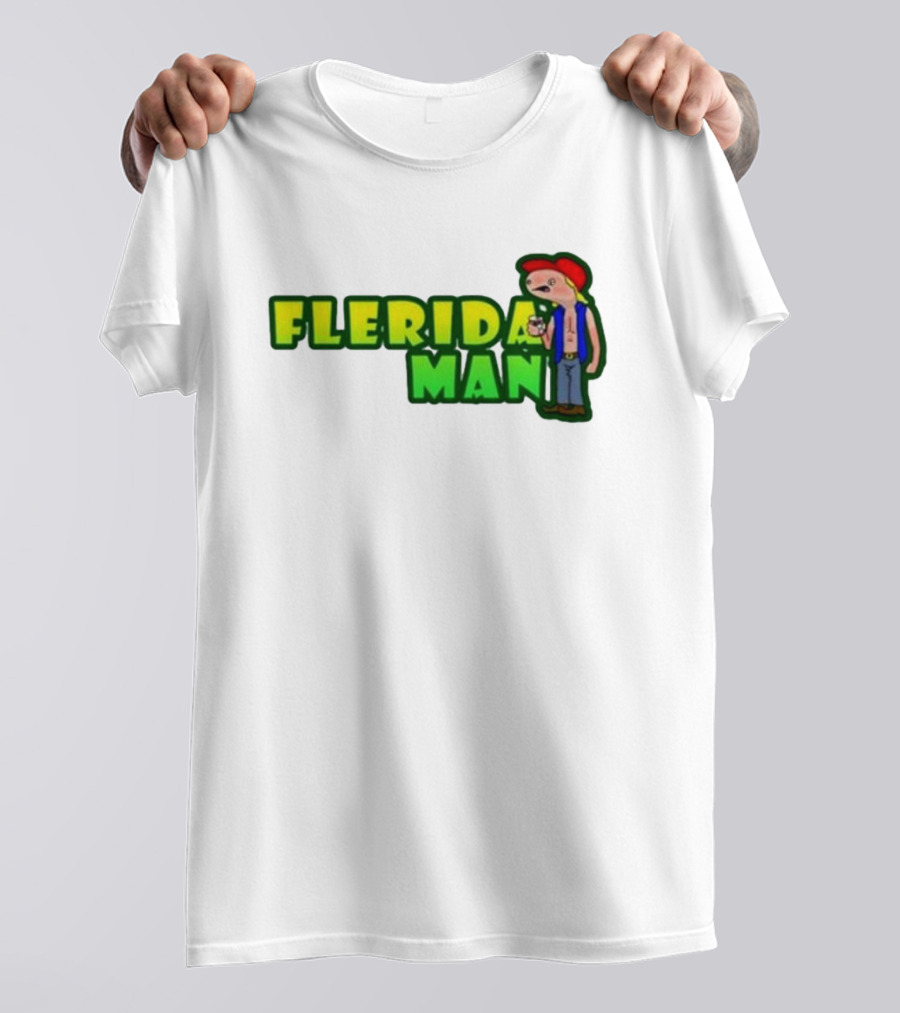 Flerida Man Beer Drinking Cartoon Character With Red Cap And Green Letters T-Shirt